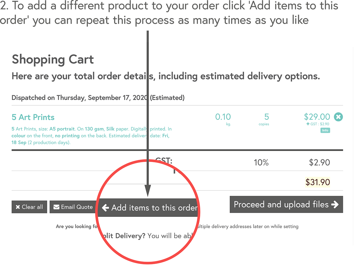 To add a different product to your order click ‘Add items to this order’ you can repeat this process as many times as you like
