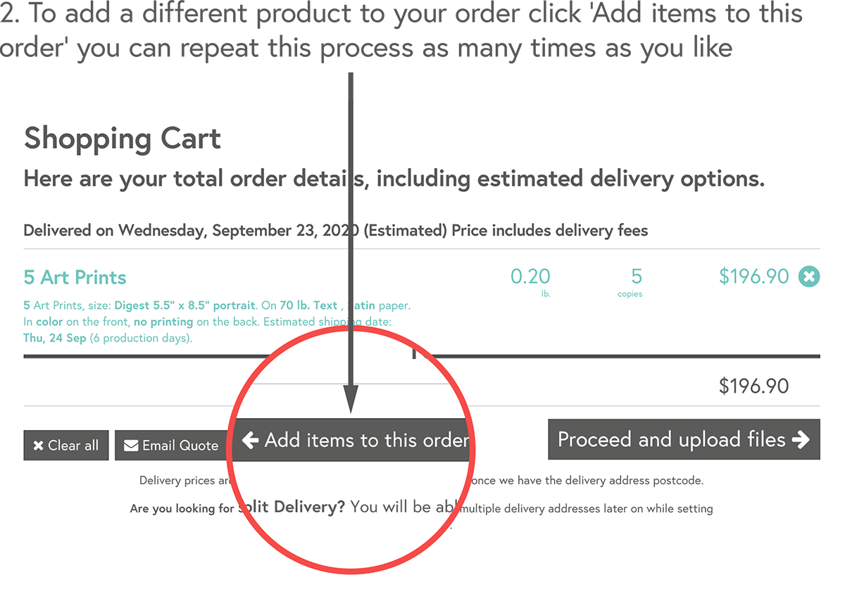 To add a different product to your order click ‘Add items to this order’ you can repeat this process as many times as you like